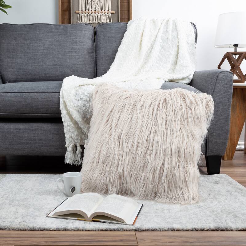 22-Inch Plush Pillow – Luxury Square Floor Pillow Insert and Shag Glam Cover Set by Hastings Home