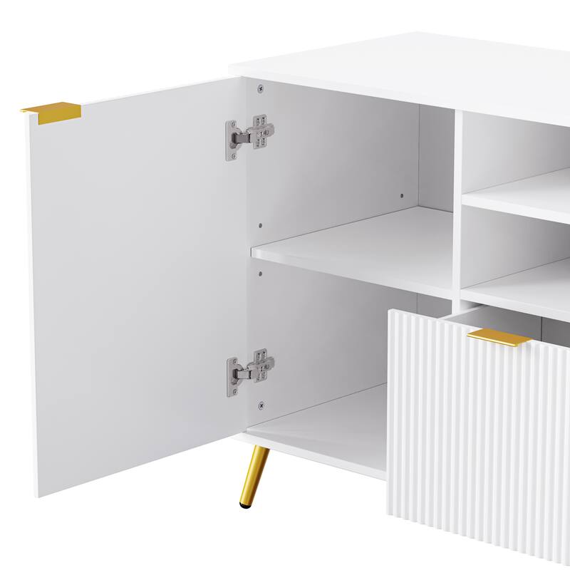 Roomfitters 4-Piece Entertainment Wall Unit for up to 70 Inch TV, Media Storage Cabinet with Shelves and Fluted Panels, White