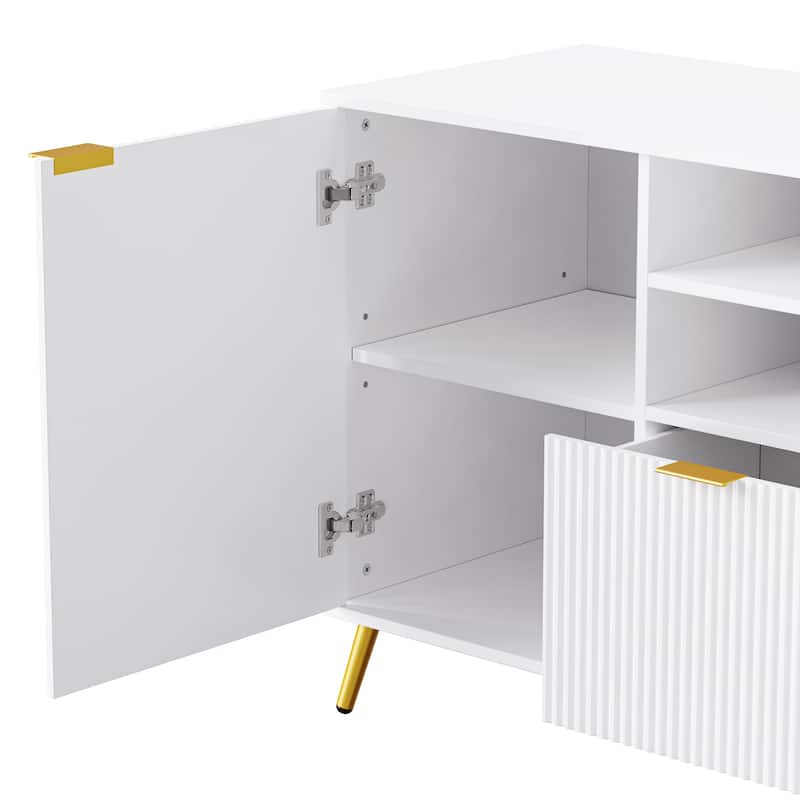 White 112.5" Entertainment Wall Unit with 13 Shelves, 8 Drawers and 2 Cabinets for TVs Up to 70"