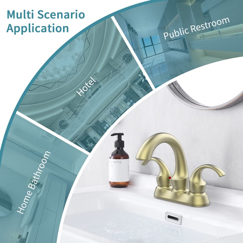 Modern 2 Handle Bathroom Sink Faucet with Pop Up Drain and Supply Hose, Aerator, Anti Fingerprint, Splash Proof, Water Saving