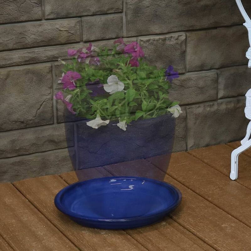 Sunnydaze Set of 2 Glazed Ceramic Planter Saucers - 9"