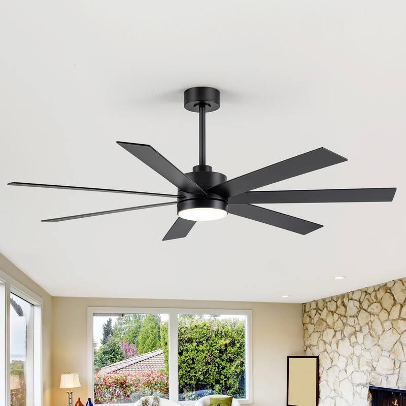 60" Modern Reversible 7-Blade LED Ceiling Fan with Remote and Light Kit