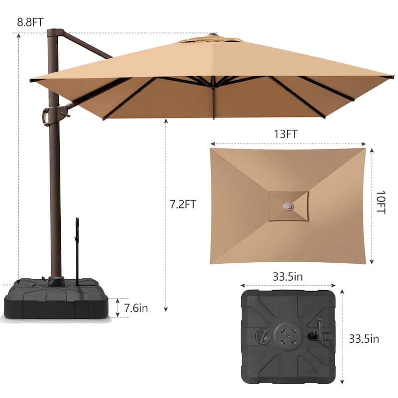 13 ft x 10 ft Luxury Outdoor Aluminum Patio Cantilever Offset Umbrella with Base Included