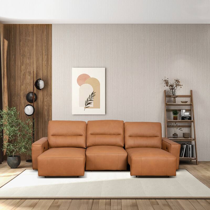 GDFStudio - Grant Top-Grain Leather Triple Power Convertible Sofa