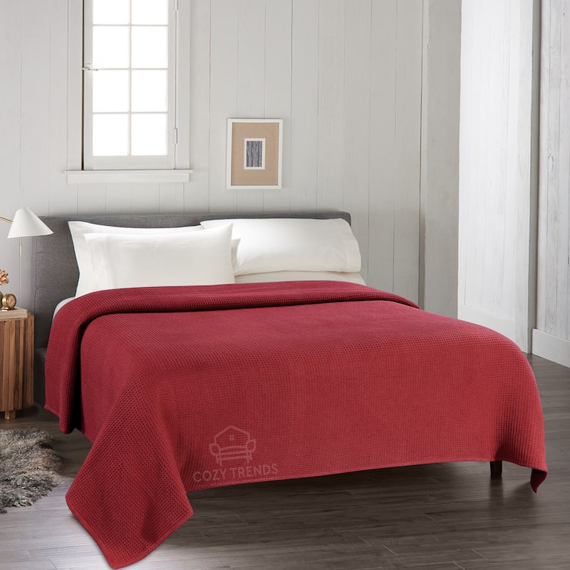 100-percent Cotton Waffle Weave Medium Weight All Season Thermal Blankets - Twin - Burgundy