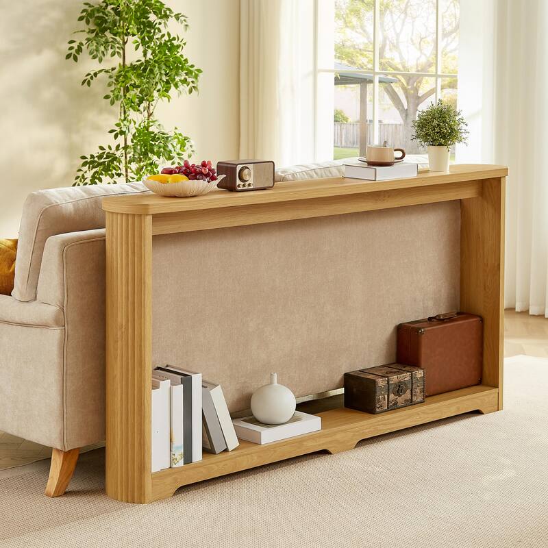 Anmytek 70.1" Sofa Table Console Table Modern Oak Finish Entryway Hallway Accent Storage