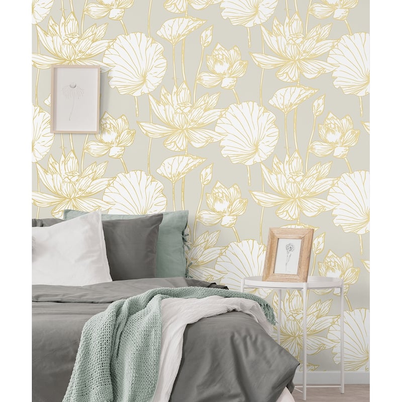 Seabrook Designs Lotus Floral Prepasted Wallpaper - 20.5 in. W x 33 ft. L