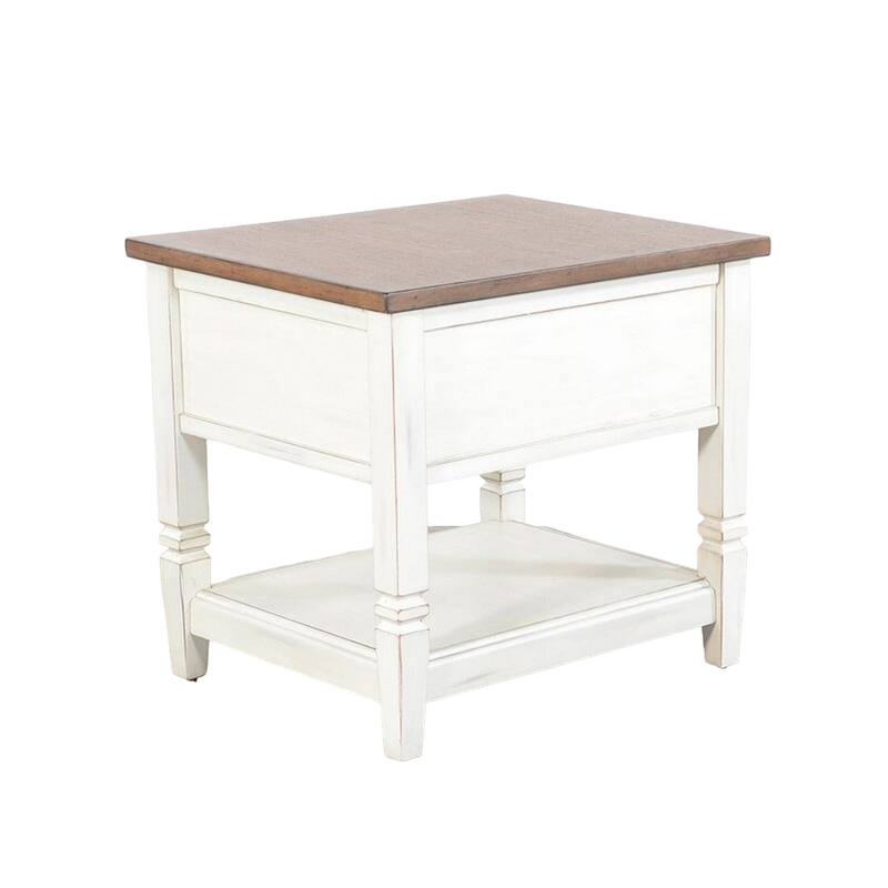 Dean Side End Table w Shelf, Drawer, 26 Inch Rectangular Brown, White