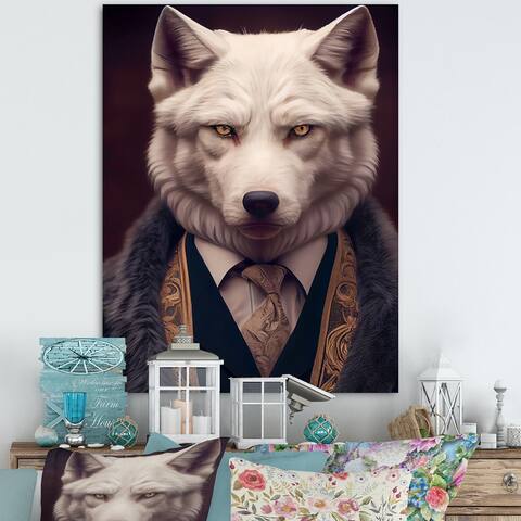 Designart "Portrait Of Elegant And Stylish Wolf I" Animals Wolf Canvas Wall Art