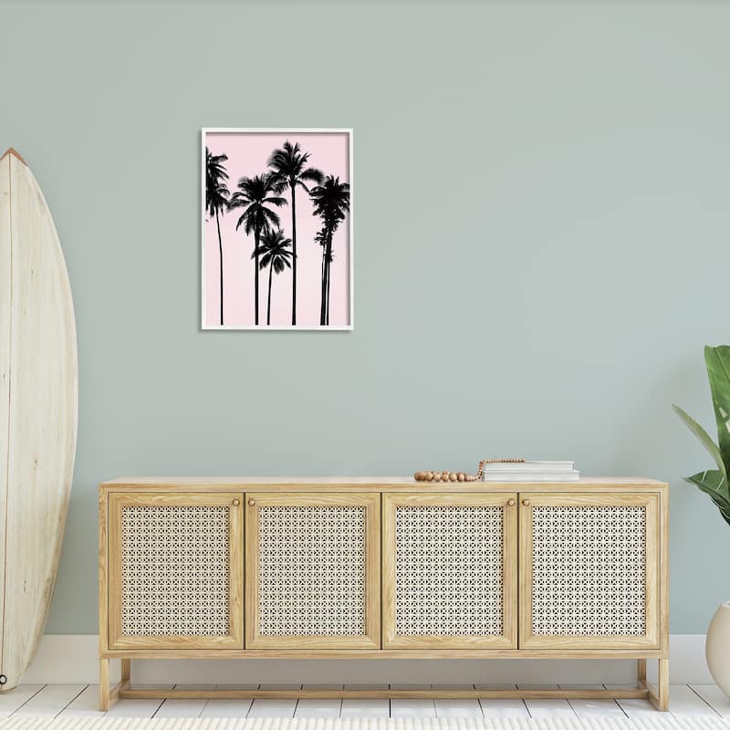 Stupell Tall Palm Tree Silhouettes Soft Tropical Pink Sky Framed Wall Art