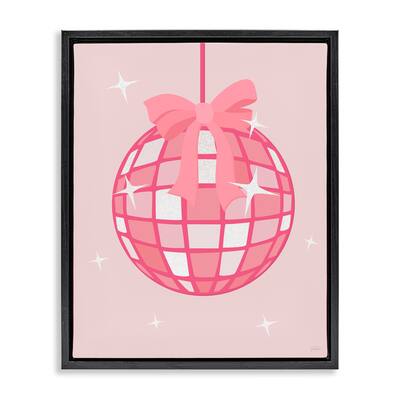 Stupell Pink Disco Ball with Ribbon Framed Floater Canvas Wall Art Design By Natalie Carpentieri