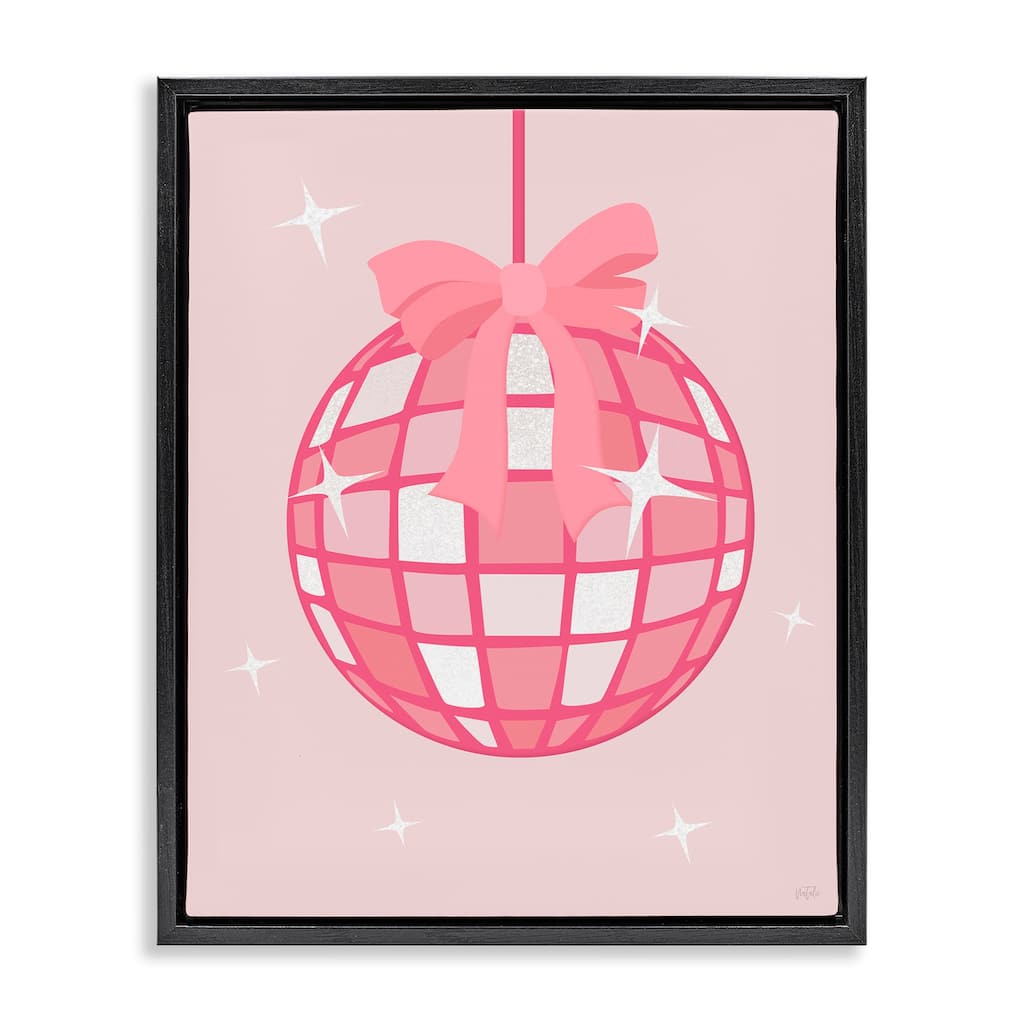 Stupell Pink Disco Ball with Ribbon Framed Floater Canvas Wall Art Design By Natalie Carpentieri
