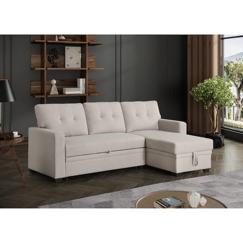 Convertible Upholstered Sectional Sofa With Pull-Out Chaise