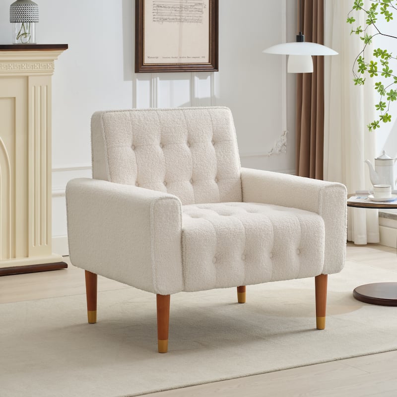 Living Room Chair Modern Biscuit Tufted Accent Chair with Solid Wood Legs and Armrests for Office, Bedroom, Reading Corner