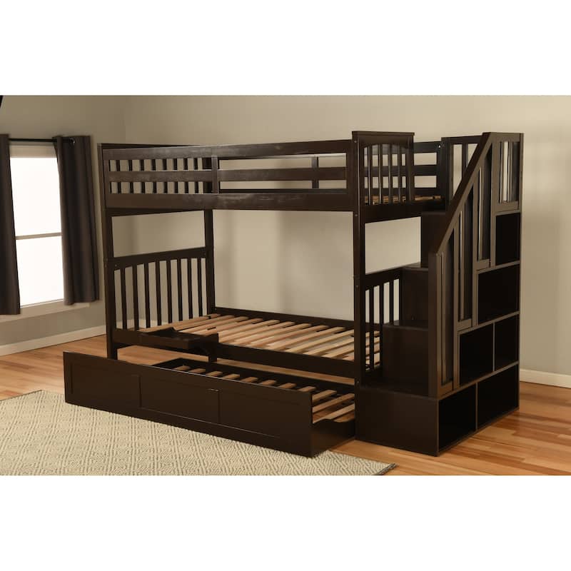 Somette Kelcie Bunk Bed with Stairs, Trundle and Tray (Mattresses Not Included)