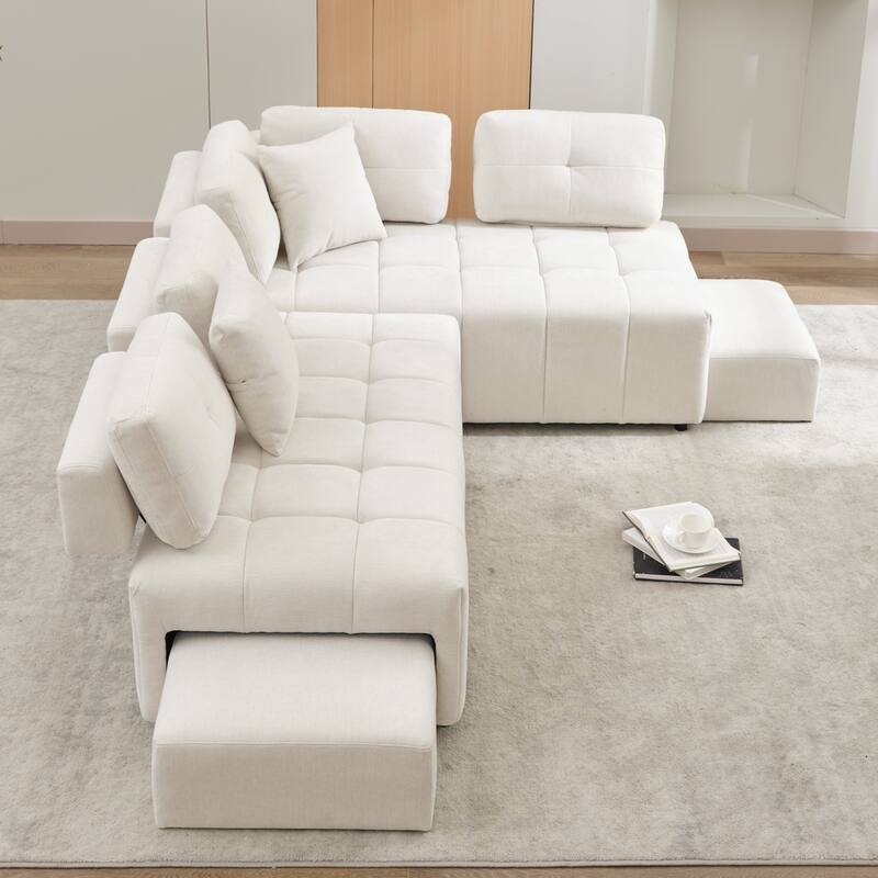91.73" L-Shaped 4-Seater Sofa with Hidden Stools
