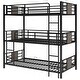 preview thumbnail 7 of 7, Twin Size Metal Triple Bunk Bed, with Wood Decoration Footboard and Headboard and Full-length Guardrail