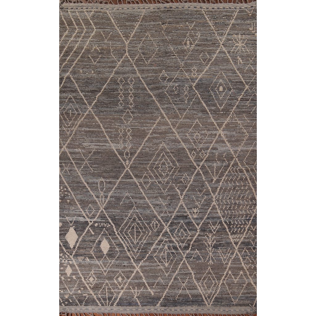 Trellis Geometric Moroccan Oriental Area Rug Hand-Knotted Wool Carpet - 7'0"x 11'2"