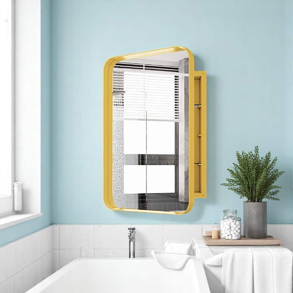 Metal Framed Medicine Cabinet 16"x24" with Mirror and Tempered Glass Shelves, Recessed or Wall Mount