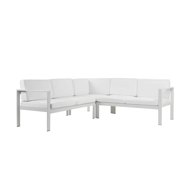 4 Piece Fabric Upholstered Sectional Sofa with Table, White