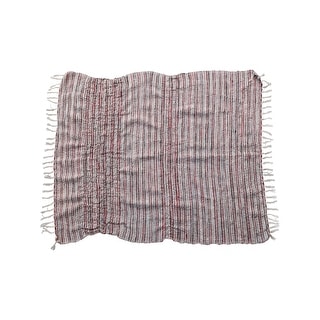 Cotton and Wool Throw with Stripes and Fringe