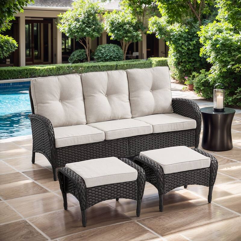 Gymojoy Premium Wicker Patio Furniture Set - Ultimate Comfort & Weather-Resistant Design - Sofa Set - Black Wicker / Beige Cusion