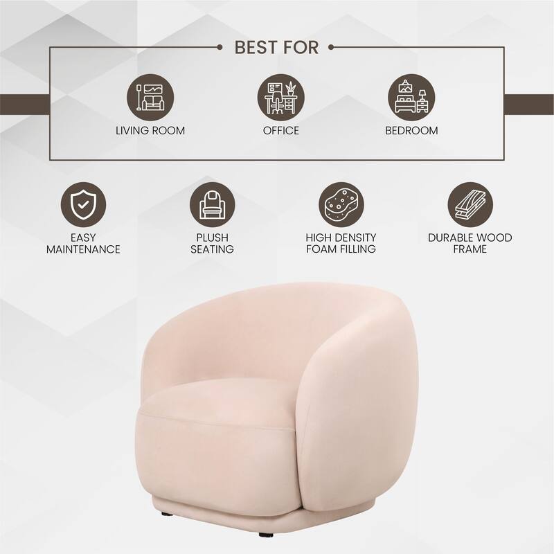 Faze Mid-Century Velvet Barrel Accent Chair with Solid Wood Frame, Plush Foam Cushion, No Assembly Required