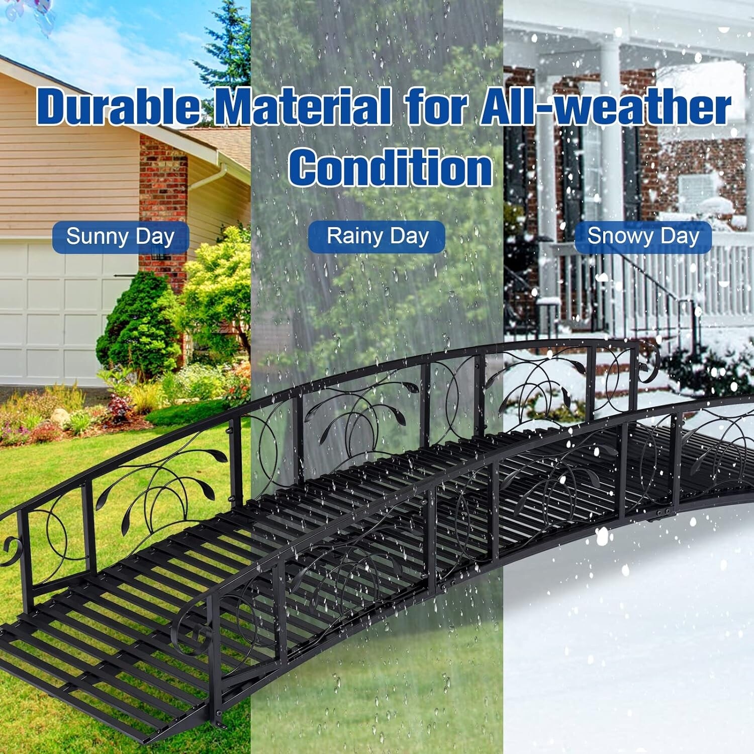 Kinbor 8FT Metal Garden Bridge, Outdoor Arc Walkway with 2 Safety Rails,  Footbridge w/ Antique Black - On Sale - Bed Bath & Beyond - 35661739
