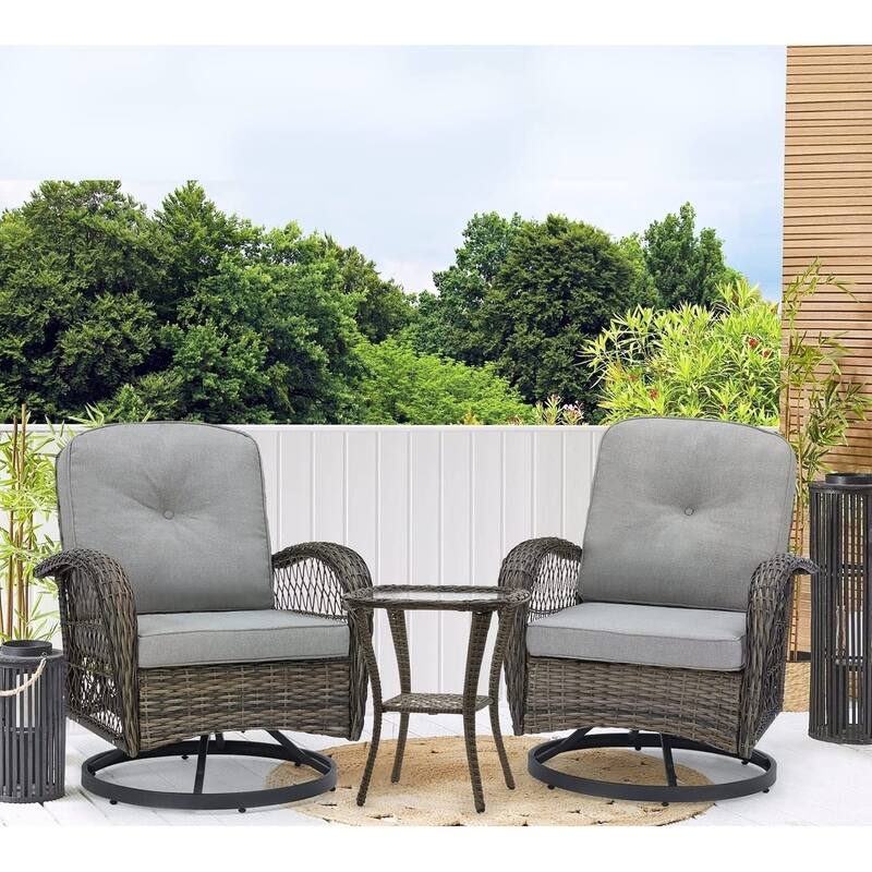 360° Swivel Rocking Patio Chairs Set with Thick Cushions & Tempered Glass Table | Indoor Living Room / Balcony| 3/5-Piece