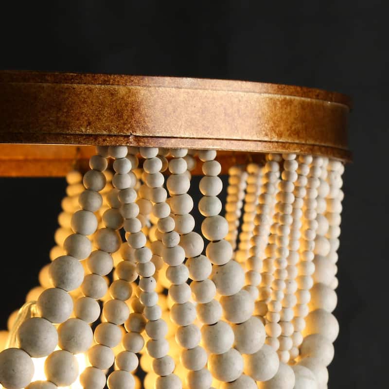 Empire Luxury French Country Tiered Wood Beaded Coastal Chandelier 4-light Antique Gold Dining Room Bedroom Lights