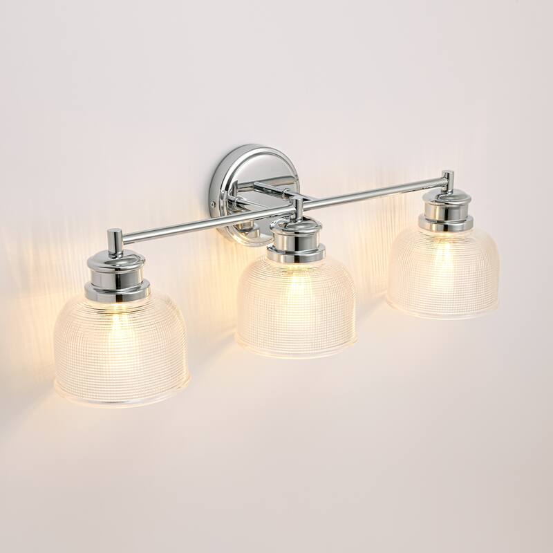 3-Light Modern Linear Bowl Grid Glass Bathroom Vanity Light - 23.8 in. W x 8.4 in. H x 6.1 in. D