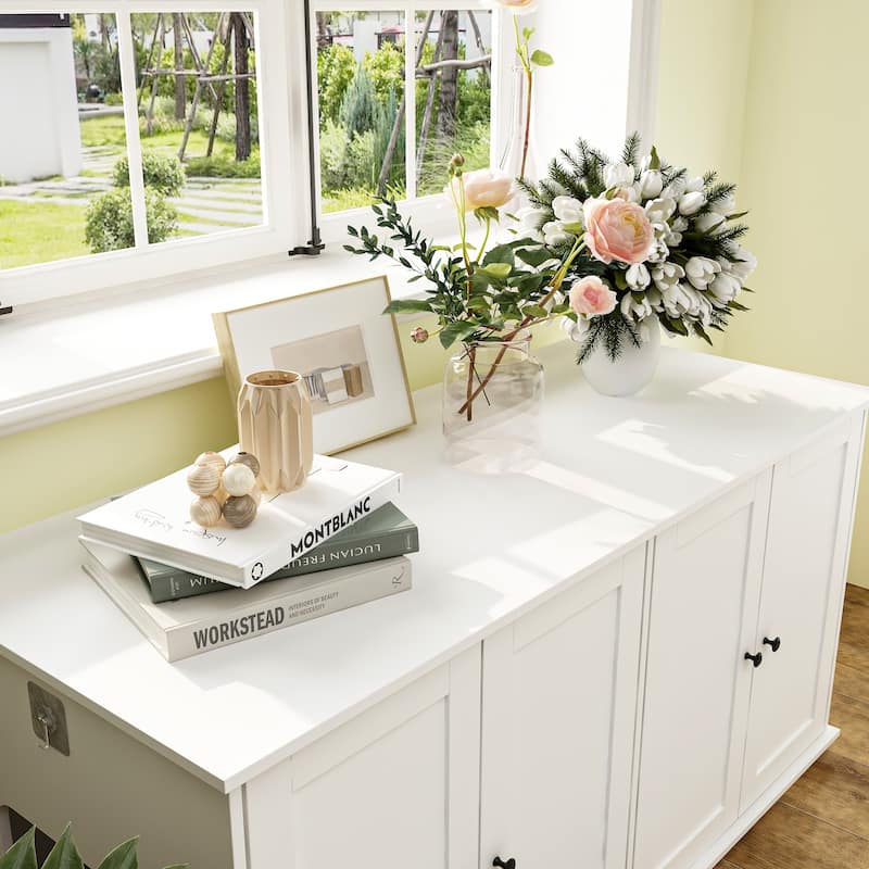 47.2"W Cat Litter Box Enclosure Dual-Door Hidden Furniture Black/White