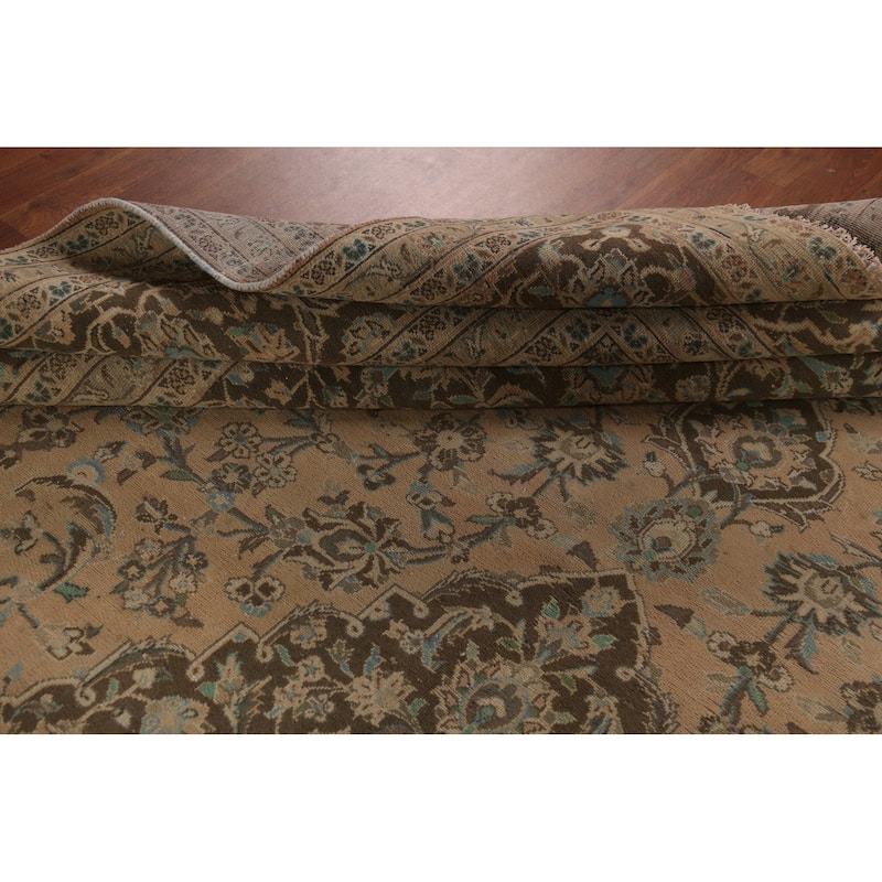 Mashad Persian Vintage Large Rug Hand-Knotted Oriental Wool Carpet - 9'9"x 13'8"
