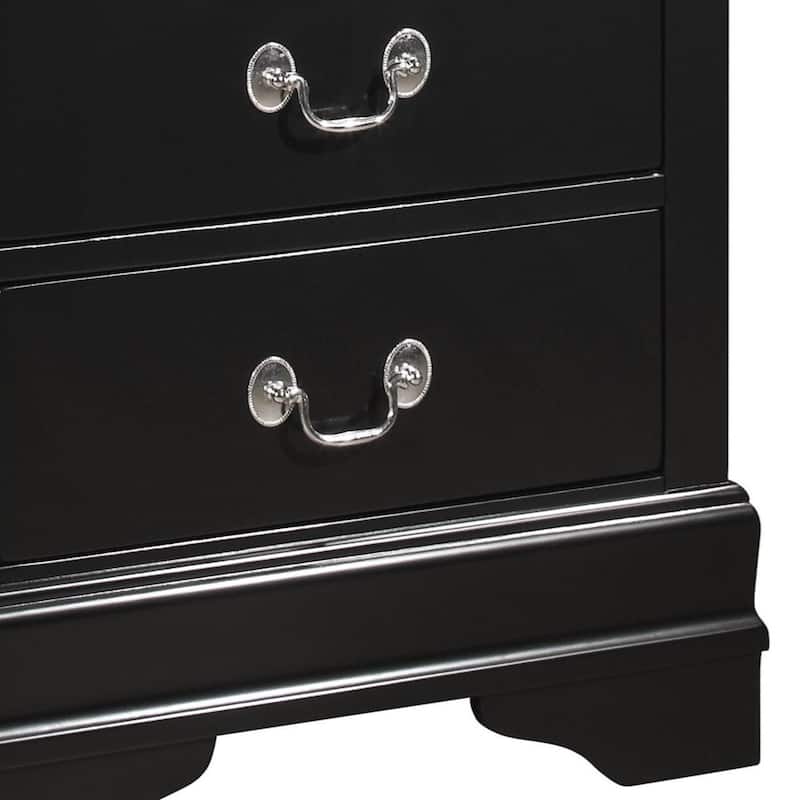 2 Drawers Wooden Frame Nightstand with Antique Metal Pulls, Black -