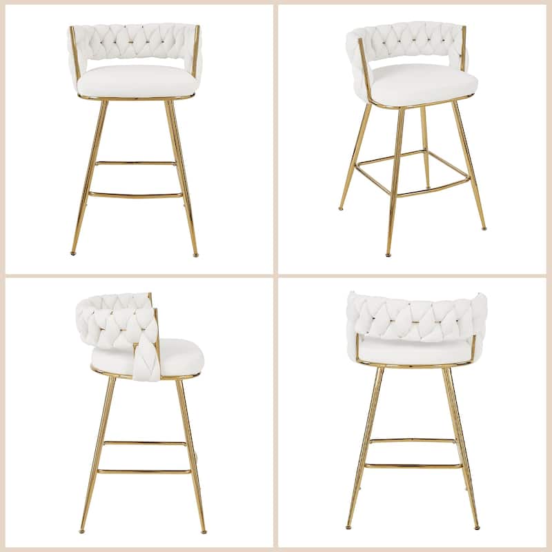 Javlergo Set of 2/4/6 Counter Height Bar Stools, 26.77" Upholstered Woven Back Bar Chairs with Armrests and Footrest