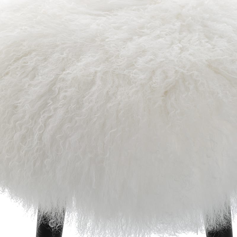 Sheepskin Accent Stool With Tapered Legs 18.5" Matte Black and White