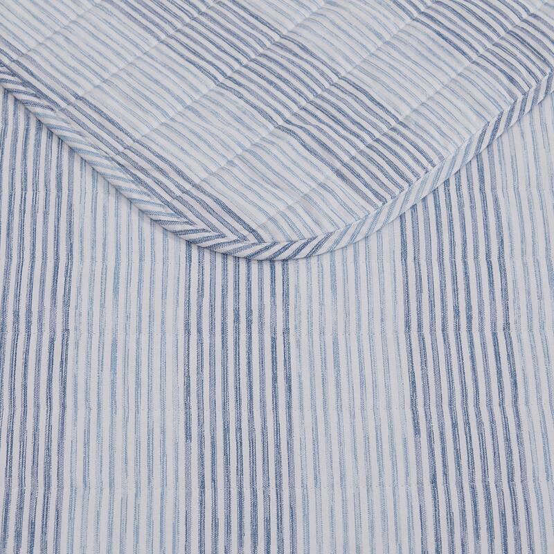 Tommy Bahama Bahama Weekend Stripe Cotton Reversible Blue Quilt Set