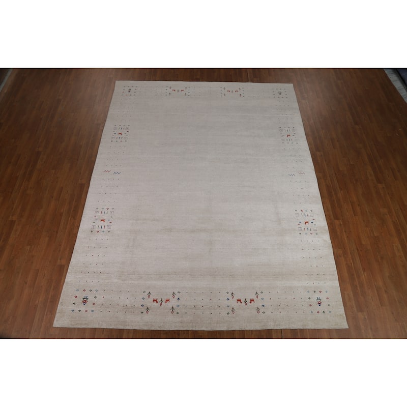 Tribal Gabbeh Oriental Area Rug Handmade Beige Silk Carpet - 8'10" x 11'6"