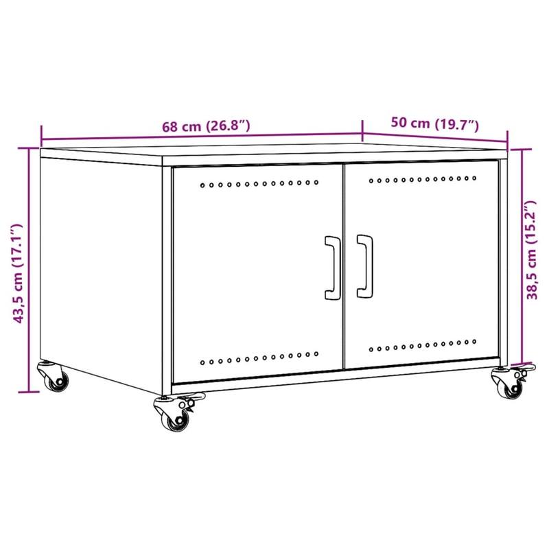 vidaXL Coffee Table Black Cold-rolled steel Medium Lockable wheels - 19.7 x 26.8 x 17.1