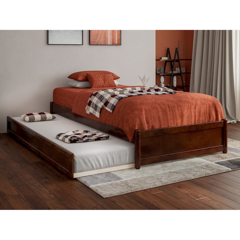 Barcelona Panel Platform Bed with Twin XL Trundle - Walnut - Twin XL