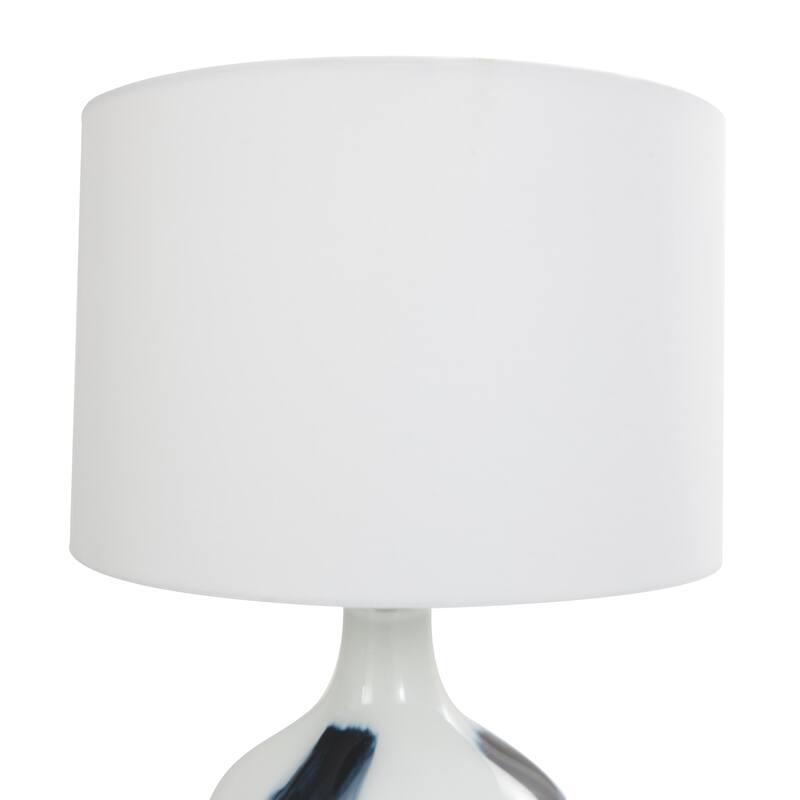 White Glass Abstract Room Accent Lamp with Blue Drip Splatter Design