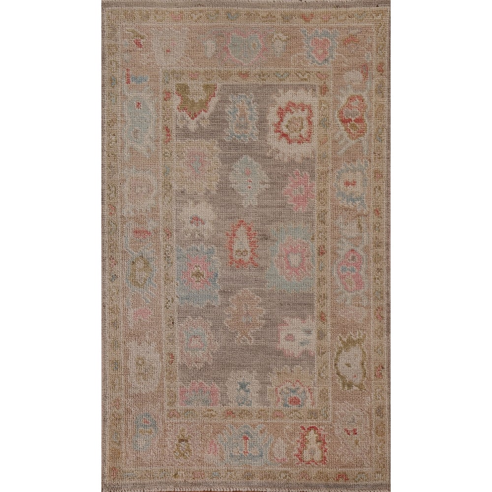 Brown Oushak Oriental Area Rug Handmade Wool Carpet - 2'10"x 4'11"