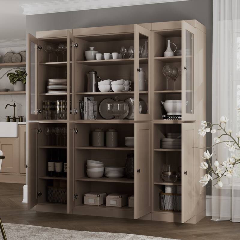 Palace Imports 100% Solid Wood 65" Pantry Cabinet with Clear Glass, Shaker Doors and Adjustable Shelves