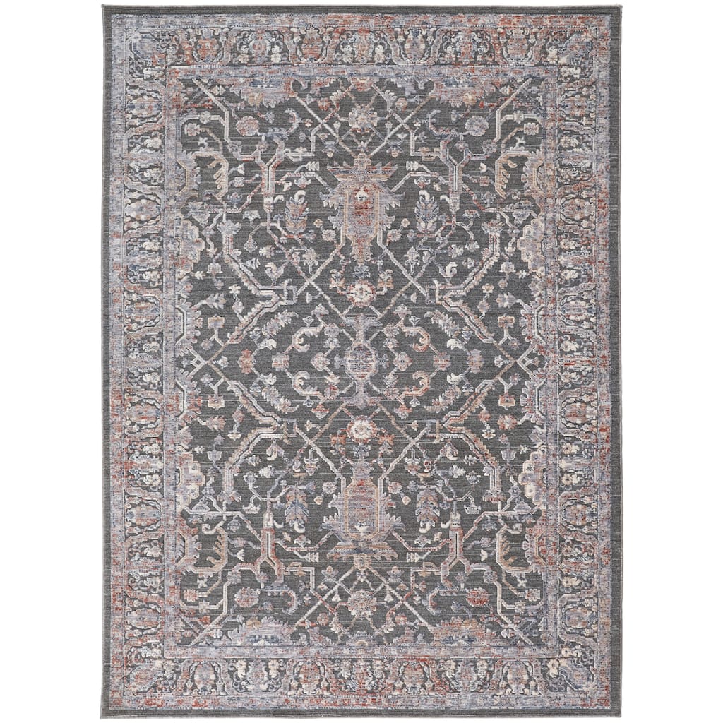 Sybil Transitional Oriental Style Rug, Charcoal/Blue/Red