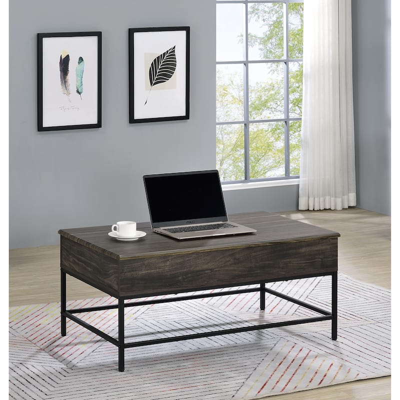 Modern Style 39" Brown Lift Top Coffee Table, Metal Frame