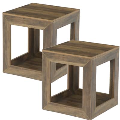 2-Tier Farmhouse End Table with Open Shelf, Wooden Accent Table for Living Room