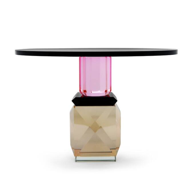 Black Crystal Cake Stand with Amber and Pink Base