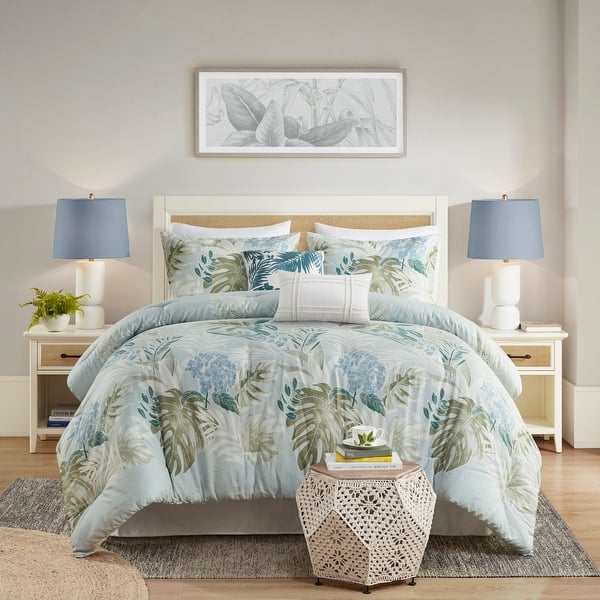 slide 2 of 15, Harbor House Kiawah Island 6 Piece Oversized Cotton Comforter Set with Throw Pillow Blue - Full