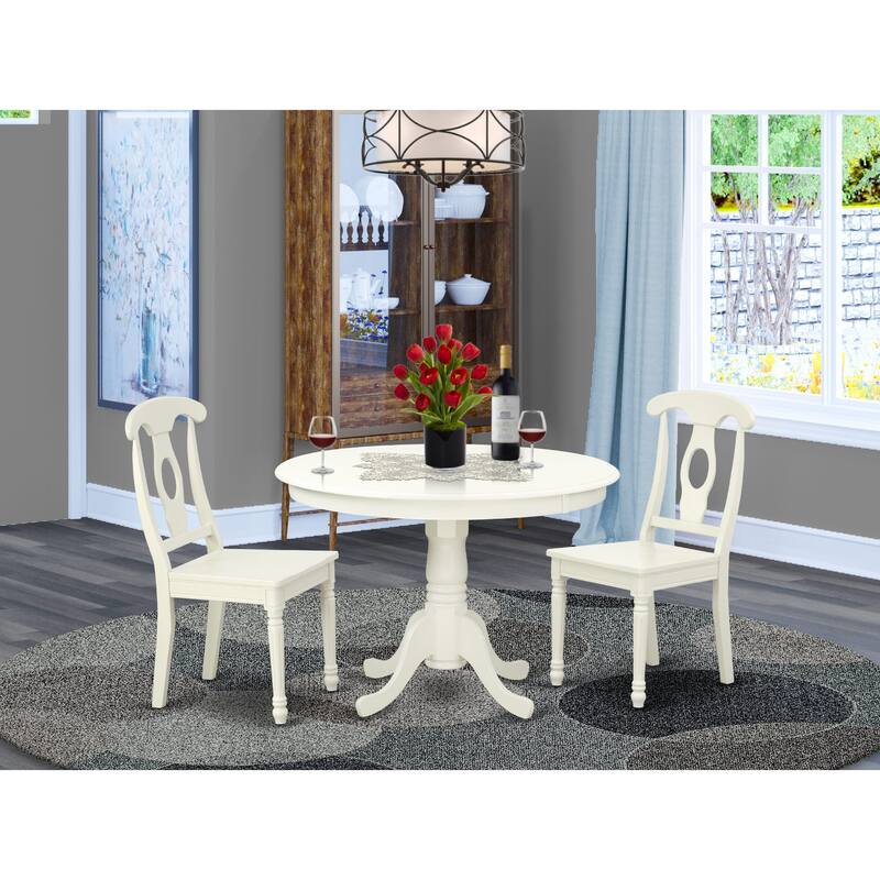 East West Furniture Dining Table Set- a Kitchen Table with Pedestal and Dining Chairs, Linen White(Pieces Options) - HLKE3-LWH-W