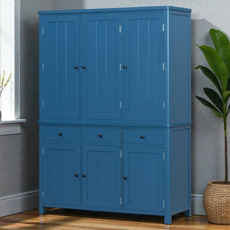 74.8 Inch Farmhouse Kitchen Pantry Cabinet, 53x20 Large Freestanding Storage with Drawers, Door Shelves and Pull-Out Trays